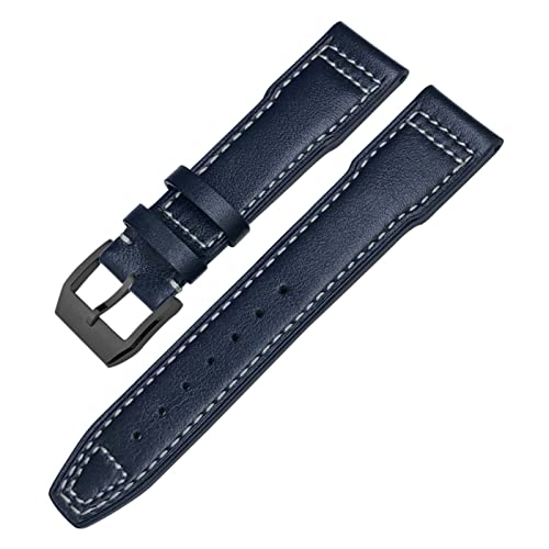 TAIYUESHAN Echtes Leder -Uhrband für IWC Mark xviii le Petit Prince Pilots Uhr 20mm 21 mm 22 mm Kaufhorchenband (Farbe: Schwarz Weißgold, Größe: 22 mm) von TAIYUESHAN