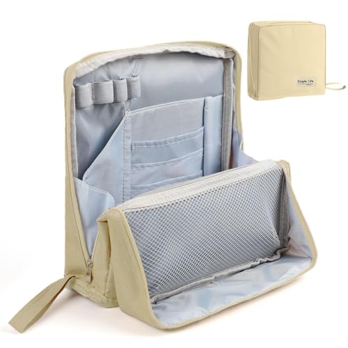 Kosmetiktasche,Kosmetiktasche Damen,Kulturtasche Damen,Makeup Bag,Schminktäschchen,mit Mehreren Fächern,Stehende Tragbare Reise-Schminktäschchen (Beige) von TAIZER