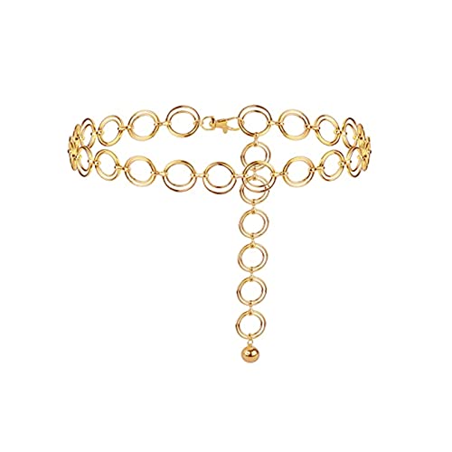 TAIZER Taillenkette Kettengürtel Gürtel Metall Link Kette Für Damen Gürtelkette Damen Gürtel Mode Metall Kettengürtel Taille Gürtel Punk Einstellbare Taillenkette Gold Glänzende Hüftgurt Kleid Gürtel von TAIZER