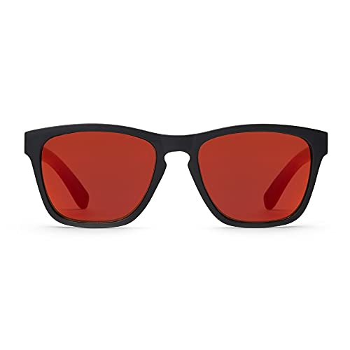 TAKE A SHOT Holz-Sonnenbrille Herren Polarisiert Rot Verspiegelt Klein Schwarz Eckig UV-400 Sportliche Herren Sonnenbrille Holz Rechteckig COMET 2.0 von TAKE A SHOT