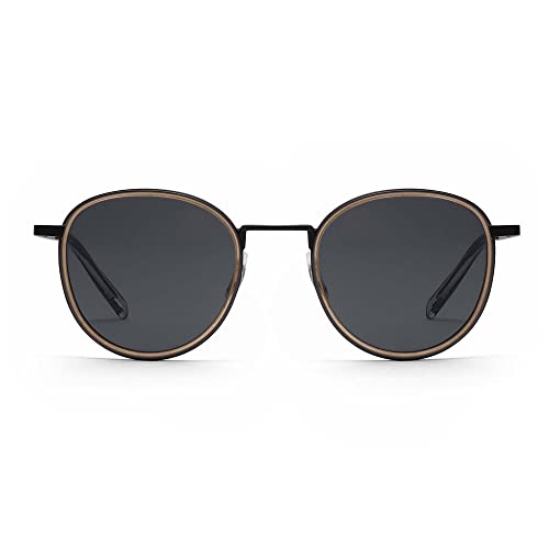 TAKE A SHOT - Runde Sonnenbrille für Damen Schwarz mit Edelstahl Rahmen Schwarz, Acetat Windsor Ring und Edelstahl Bügeln, UV400 Schutz, Ada: Umbra Crystal von TAKE A SHOT