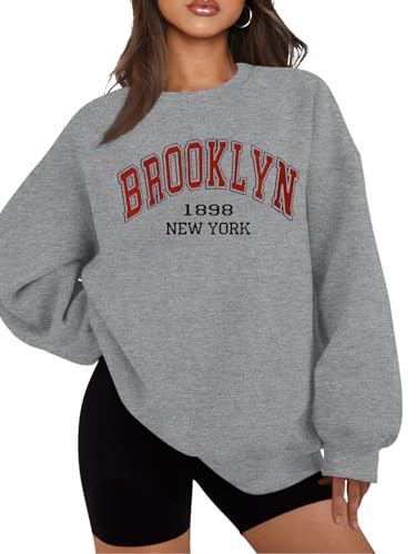 TAKEYAL Sweatshirt Damen Oversized, Pullover Damen Weite Sweatshirts Briefe Drucken Langarmshirt Rundhals Sweatjacke Casual Oberteile Tops von TAKEYAL