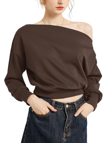 TAKEYAL Von der Schulter Frauen Sweatshirt Langärmel Pullover Mode Casual Trendy Y2k Herbst Top 2025 von TAKEYAL