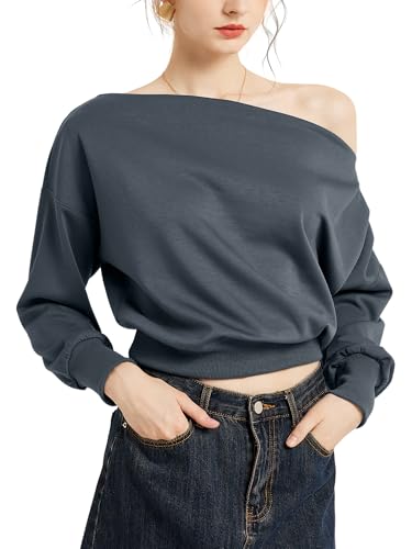 TAKEYAL Von der Schulter Frauen Sweatshirt Langärmel Pullover Mode Casual Trendy Y2k Herbst Top 2025 von TAKEYAL