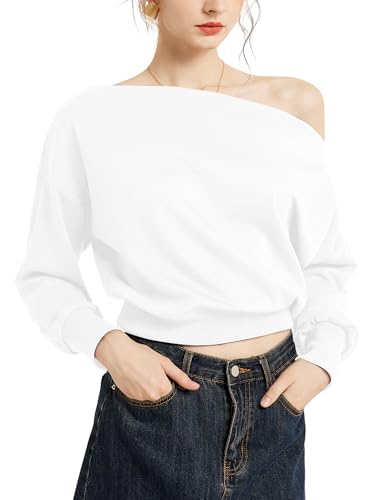TAKEYAL Von der Schulter Frauen Sweatshirt Langärmel Pullover Mode Casual Trendy Y2k Herbst Top 2025 von TAKEYAL
