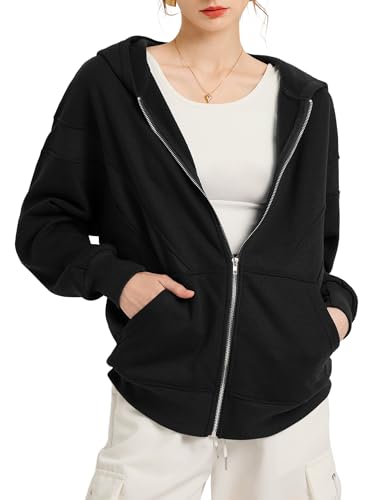 TAKEYAL Women Hoodies Sweatshirt Long Sleeve Zip Up Oversized Fall Jackets Casual Trendy Top BlackX-Large von TAKEYAL