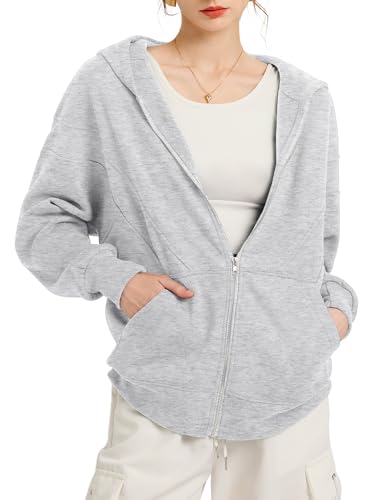 TAKEYAL Women Hoodies Sweatshirt Long Sleeve Zip Up Oversized Fall Jackets Casual Trendy Top GreyLarge von TAKEYAL