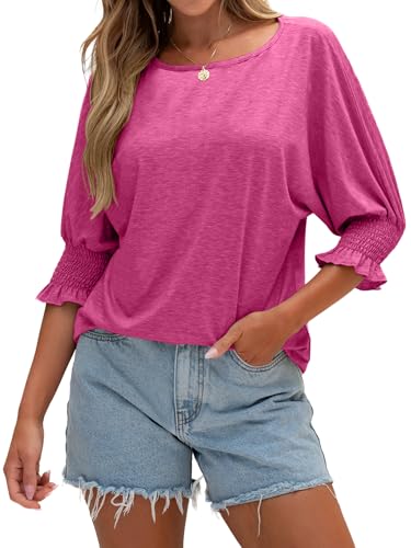 Women 3/4 Sleeve Crew Neck T-Shirts Fashion Ruffle Cuff Tops Solid Color Trendy Business Blouses New von TAKEYAL