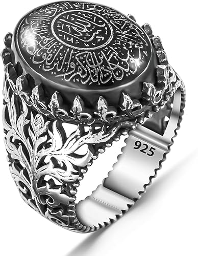 925 Sterling Silber Bernstein Stein Dua für den bösen Blick Islamischer Herrenring Arabisch Shadada Muslim Religiöser Ring Gebetsschmuck (67) von TAKILINGO