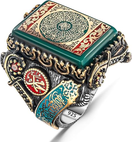 925 Sterling Silber Große Sure Al-Fatihah geschriebener islamischer Herrenring Muslim Allah Muhammad Shahada Religiöser Ring (69) von TAKILINGO