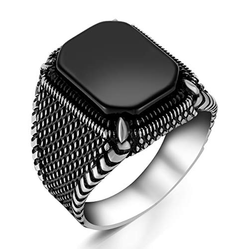 925 Sterling Silber Schwarz Onyx Stein Adler Klaue Motiv Klassisches Design Mode Herren Ring Zubehör Schmuck Geschenk (66) von TAKILINGO