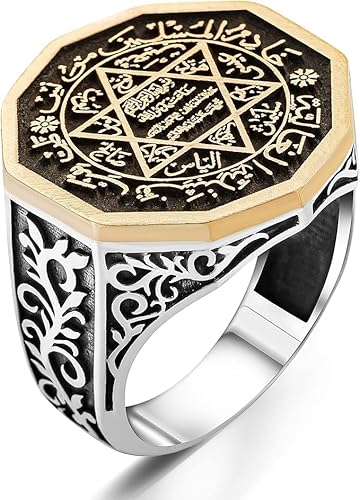 925 Sterling Silber Siegel des Sultan Suleiman Davidstern Modell Efeu Muster elegant stilvoll modern Herren Ring Geschenk, Sterlingsilber, Ohne Edelstein von TAKILINGO