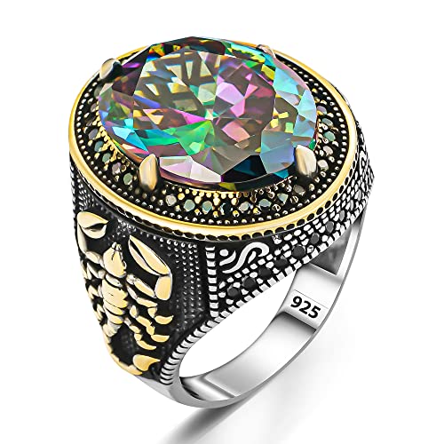 925 Sterling Silber Skorpion Motiv blauer Topas Stein Herrenring mit seitlichen Steinen Zirkon Silberschmuck Geschenk für Männer (70) von TAKILINGO