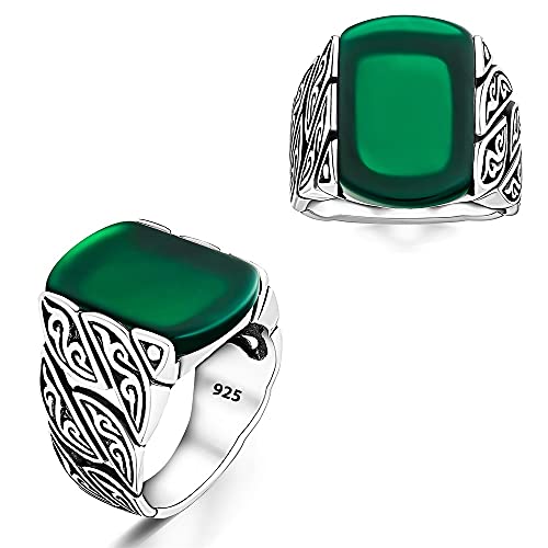 Herren-Ring, grüner Achat, braunes Tigerauge, gemustert, handgefertigt, Biker-Ring, x, Stein:, Achat von TAKILINGO