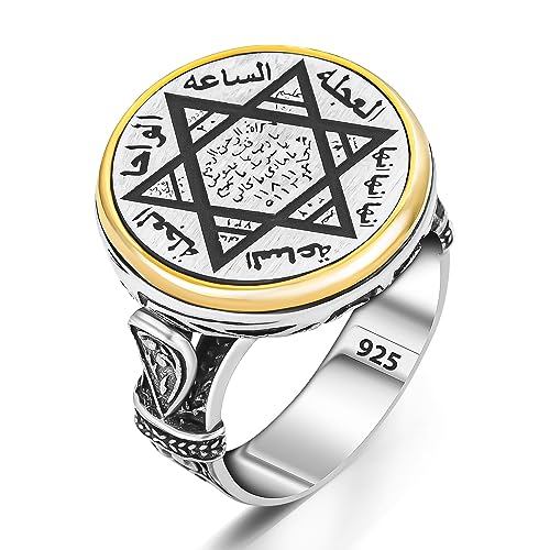 Herren-Ring, massives 925er Sterlingsilber, rund, Siegel von Salomon, mit Gebet, islamischer Handarbeit, Sterlingsilber, Kein edelstein von TAKILINGO