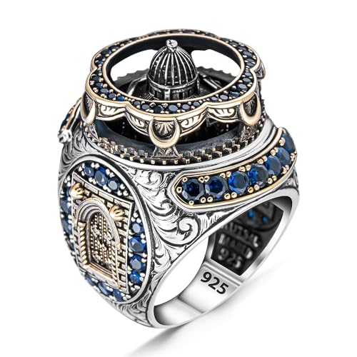 Massiver 925 Sterling Silber Al-Aqsa Moschee Motiv Islamischer Türkis Stein Herrenring Muslimischer religiöser Ring Geschenk für Papa (63) von TAKILINGO
