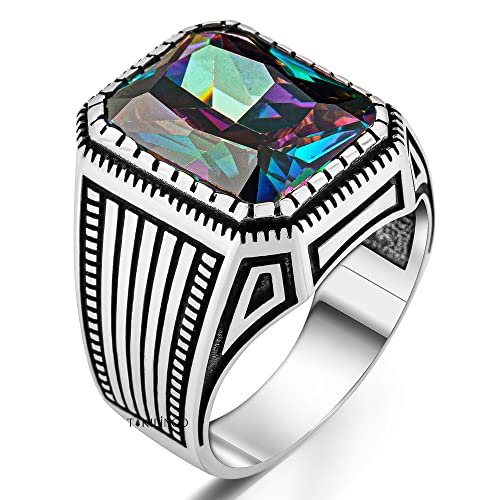TAKILINGO Mystischer Topas Edelstein Streifenmuster Stilvoll Handgefertigt Spezielles Design Meisterarbeit Glänzendes 925er Sterlingsilber Herrenring Zubehör Schmuck Geschenk (70) von TAKILINGO