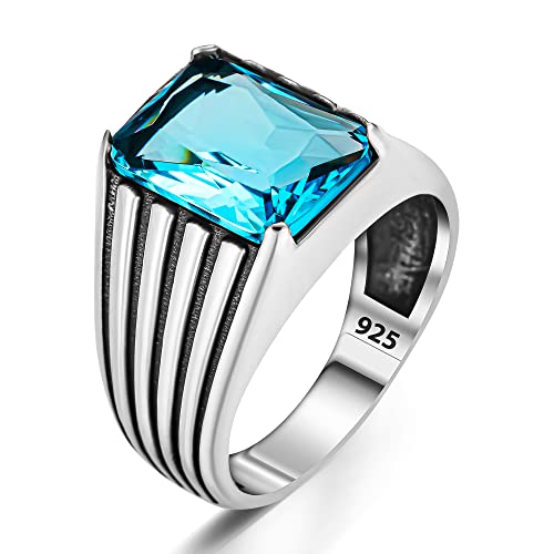 Solide 925 Sterling Silber Aquamarin Stein Biker Herrenring Geschenk für Männer (61) von TAKILINGO