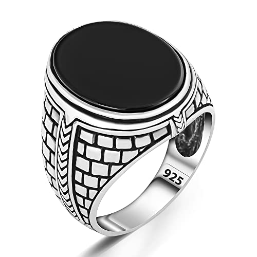 TAKILINGO Gestanzter Ring aus massivem 925er Sterlingsilber Oval Shlicht Hämatit Herrenring Türkischer Handgefertigter Silberschmuck (57) von TAKILINGO