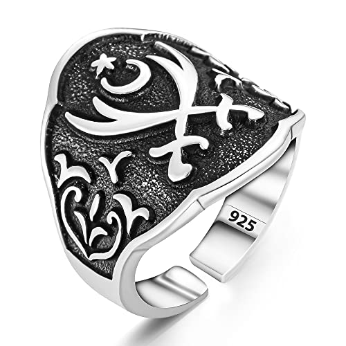 TAKILINGO Herren-Ring aus massivem 925er Sterlingsilber, Zulfiqar Doppelschwert-Design, Bogenschütze, Daumen, verstellbare Größe, Sterling Silber, Kein Edelstein von TAKILINGO