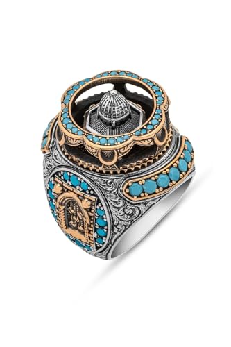 TAKILINGO Massiver 925er Sterlingsilber-Ring Mit Al-Aqsa-Moschee-Motiv und islamischem Türkisstein, Muslimischer Religiöser Ring, Geschenk für Papa (63) von TAKILINGO