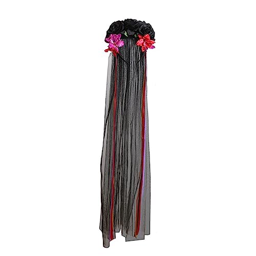 TAKOXIA Stirnband, langes Schleier-Stirnband, Tag der Toten, Schleife, Blumenschleier, Haarband, Cosplay-Kostüm, Kopfschmuck für Damen, Halloween-Haarschmuck TAKOXIA Stirnband, langes Schleier-Stirnband, Tag der Toten, Schleife, Blumenschleier, Haarband, Cosplay-Kostüm, Kopfschmuck für Damen, Halloween-Haarschmuck von TAKOXIA