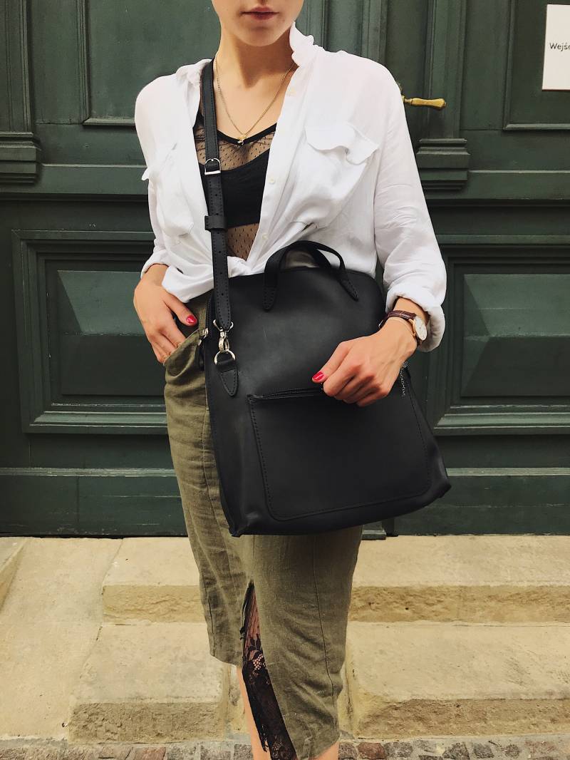 Handgefertigte Tasche Aus Echtem Leder Schwarz von TAKSUBA