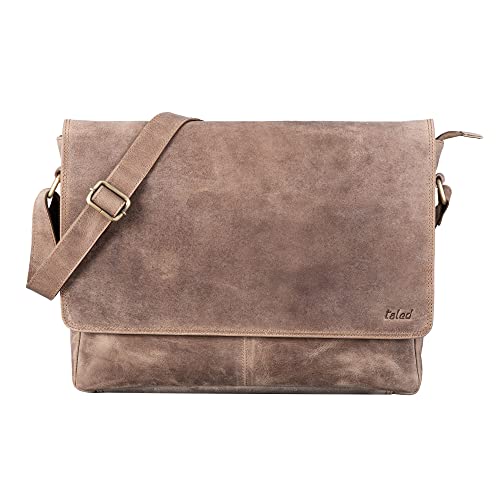 TALED Leder Umhängetasche Herren & Damen I Echtleder Laptoptasche bis 15 Zoll I Messenger Bag mit Schultergurt I Schultertasche I Arbeitstasche I Tragetasche I Handtasche I Vintage Graubraun von TALED