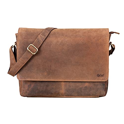 TALED Leder Umhängetasche Herren & Damen I Echtleder Laptoptasche bis 15 Zoll I Messenger Bag mit Schultergurt I Schultertasche I Arbeitstasche I Tragetasche I Handtasche I Fox von TALED