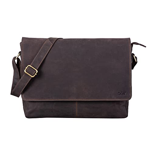 TALED Leder Umhängetasche Herren & Damen I Echtleder Laptoptasche bis 15 Zoll I Messenger Bag mit Schultergurt I Schultertasche I Arbeitstasche I Tragetasche I Handtasche I Nature Dunkelbraun von TALED