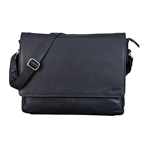 TALED Leder Umhängetasche Herren & Damen I Echtleder Laptoptasche bis 15 Zoll I Messenger Bag mit Schultergurt I Schultertasche I Arbeitstasche I Tragetasche I Handtasche I Nappa Schwarz von TALED