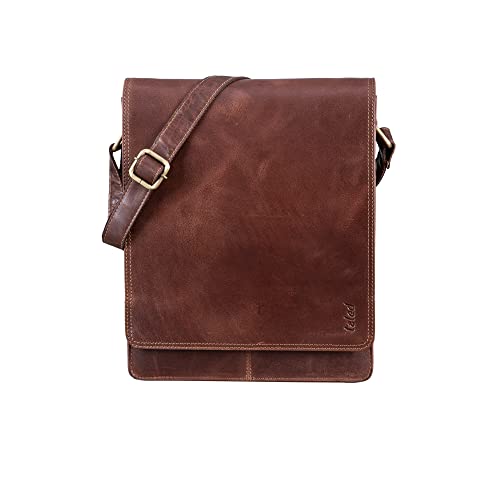 TALED Leder Umhängetasche Herren & Damen I Echtleder Laptoptasche bis 13 Zoll I Messenger Bag mit Schultergurt I Schultertasche I Arbeitstasche I Tragetasche I Handtasche I Vintage Cognac von TALED