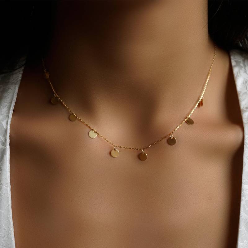 Schimmernde Multi Golden Eclipse Halsband Scheibe Halskette - Verstellbar 14Kt Gelbgold von TALIANAOMIJEWELLERY