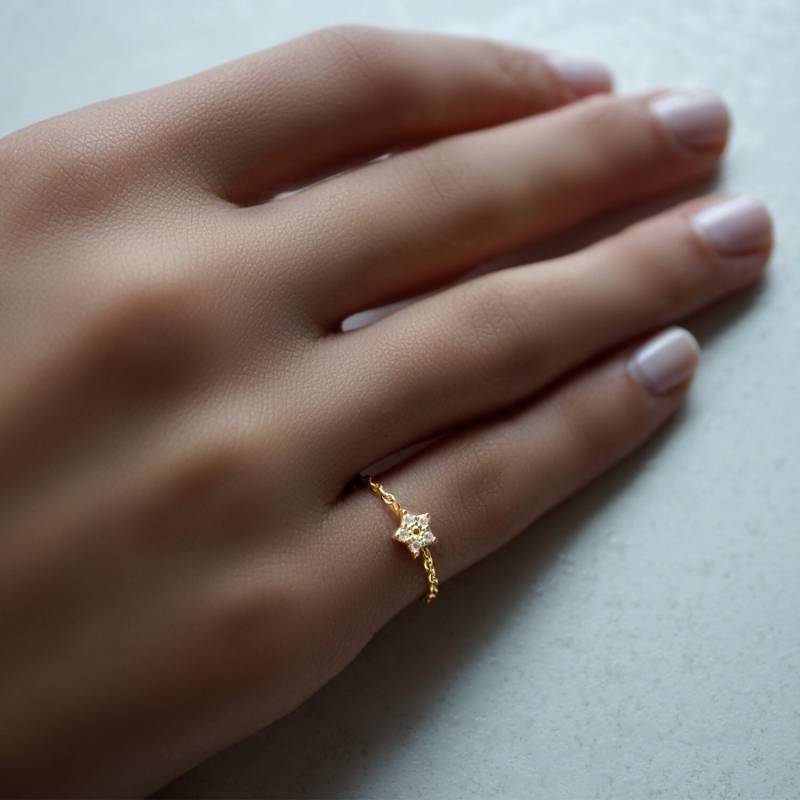 Wunsch Auf Einen Stern Kettenring, Sternschnuppenstern, 14Kt Gelbgold von TALIANAOMIJEWELLERY