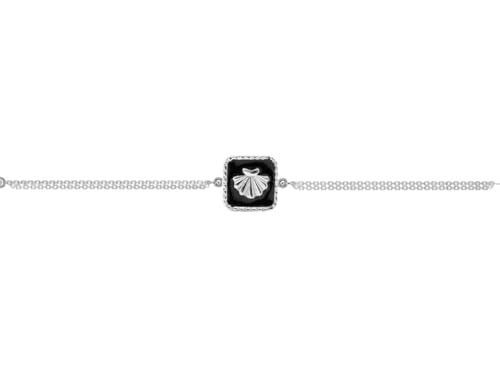 TALISMAN JEWELLERY Armband aus 925er Silber und schwarzer Emaille mit doppelter Kette, Muschel des Jakobswegs (10 mm pro Stück / 15 cm Kette + 4 cm Verlängerung) von TALISMAN JEWELLERY
