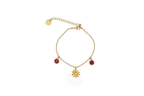 TALISMAN JEWELLERY Armband aus Stahl, vergoldet mit 18 kt PVD und Zirkonia, Eguzkilore baskische Blume (10 mm Stück / 15 cm Kette + 5 cm Verlängerung) von TALISMAN JEWELLERY