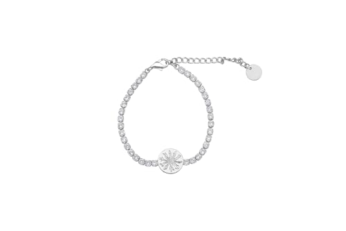 TALISMAN JEWELLERY Armband aus Stahl und weißen Zirkoniasteinen - Eguzkilore baskische Blume (12 mm Stück / 15 cm Kette + 5 cm Verlängerung) von TALISMAN JEWELLERY