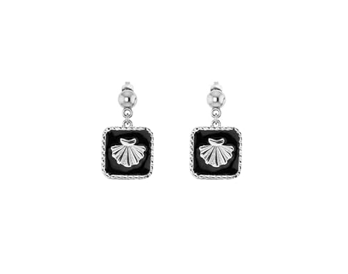 TALISMAN JEWELLERY Ohrringe aus Sterling-Silber 925 und schwarzer Emaille, Muschel des Jakobswegs (Verschluss mit Tränenmutter oder Haken), 10 MM + 7 MM, Sterling Silber Harz, Kein Edelstein von TALISMAN JEWELLERY