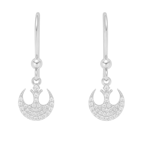 TALISMAN JEWELLERY Ohrringe aus 925er Silber und weißen Zirkoniasteinen mit Haken – Krieg der Sterne Rebellenring (9,5 MM x 12 MM Stück + 20 MM Verschluss) von TALISMAN JEWELLERY