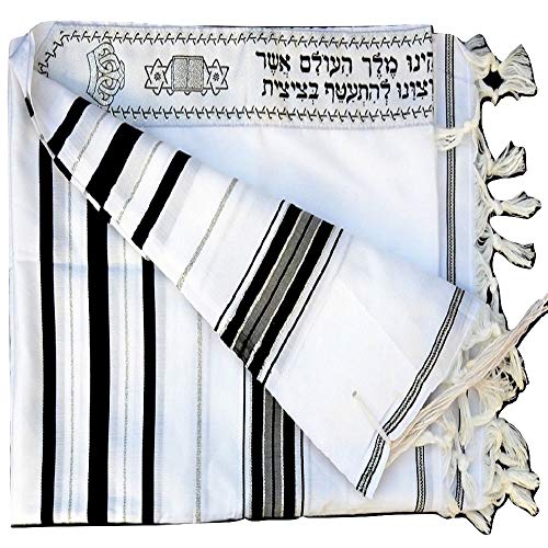 TALITANIA TALITANYA Koscher Tallit Talit Gebetsschal in 140 x 199 cm, Israel Schwarz & Silber von TALITANIA TALITANYA