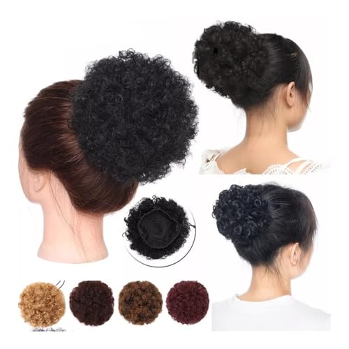 Messy Bun, 6"8" Kurzer Afro Puff Kunsthaar Dutt Chignon Haarteil for Frauen Kordelzug Pferdeschwanz Kinky Curly Hochsteckfrisur Clip Haarverlängerung,Dutt für Haare(Light brown) von TALWHAH