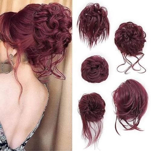 Messy Bun, Bequemer Haarknotenclip for lockigen Dutt – stylische und sichere Hochsteckfrisur mit Locken for Frauen,Dutt für Haare(Burgundy) von TALWHAH