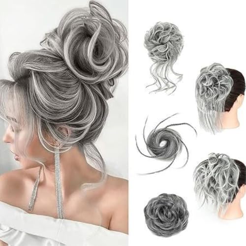 Messy Bun, Bequemer Haarknotenclip for lockigen Dutt – stylische und sichere Hochsteckfrisur mit Locken for Frauen,Dutt für Haare(Light grey) von TALWHAH