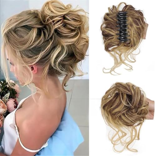 Messy Bun, Perücke Kugelkopf Damenmode großer Griff langer Bart chaotisch lockiges Haar Ring Damen Haarknoten lockiges Haar Tasche,Dutt für Haare(Golden Brown) von TALWHAH