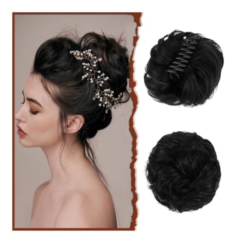Messy Bun, Synthetische Haarklammer for Damen – gewellter, lockiger, unordentlicher Dutt, zerzaustes Hochsteckfrisur-Haar-Accessoire,Dutt für Haare(JET BLACK) von TALWHAH