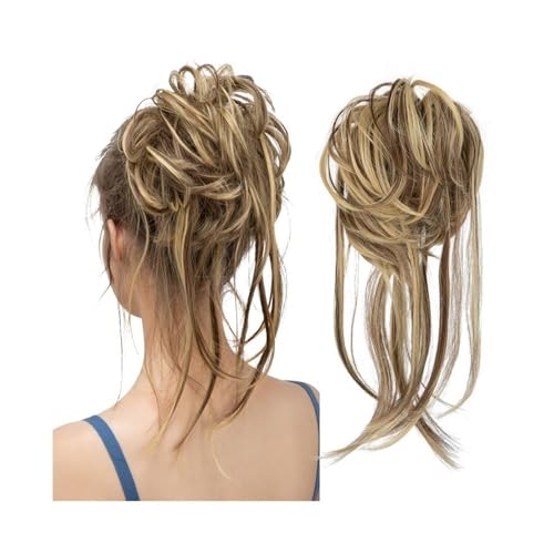 Messy Bun, Synthetische elastische unordentliche Dutt-Haarteile lockiges Haargummi schwarz blond braun Chignon Band Hochsteckfrisur Donut for Frauen gefälschtes Haar,Dutt für Haare(Golden brown) von TALWHAH