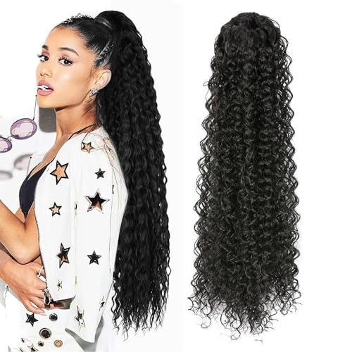 Pferdeschwanz, Damen Lange Synthetische Wrap Kordelzug Pferdeschwanz Verlängerung Afro Kinky Curly Stil(Black) von TALWHAH