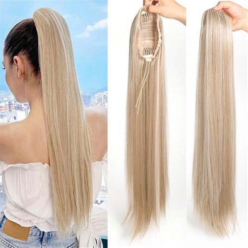 Pferdeschwanz, Leichte, rutschfeste, flauschige Pferdeschwanzperücke for Frauen mit langem, glattem Haar(Deep gold+white) von TALWHAH