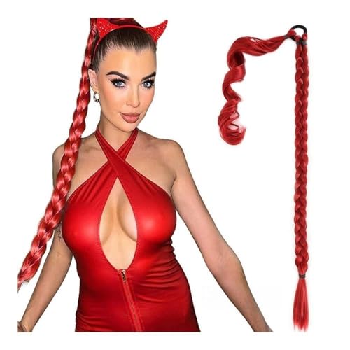 Pferdeschwanz, Perücke, Pferdeschwanz, Damen-Stil, gewickeltes Haar, handgewebte synthetische Pferdeschwanz-Perücke(Red,22inches(55cm)) von TALWHAH