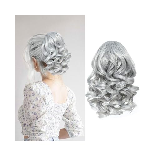 Pferdeschwanz, Perücke Damen Kordelzug Kurzer Volumen-Pferdeschwanz Chemiefaser-Pferdeschwanz Römischer Volumen-Pferdeschwanz Kurzer Pferdeschwanz(Silver gray) von TALWHAH